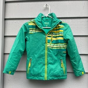 Marmot Insulated Snow Jacket w/Removable hood, Girls Medium, Green and Yellow